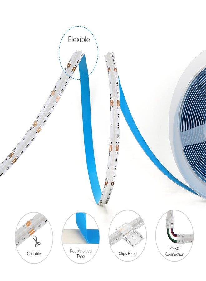 BTF-LIGHTING شريط إضاءة LED من نوع BTF-LIGHTING FCOB COB RGB، 810 مصباح LED/متر، 9.8 قدم، يعمل بجهد 12 فولت تيار مستمر، متغير اللون، مرن، عالي الكثافة، إضاءة موحدة، عرض 10 مم، مناسب لغرف النوم والديكورات الداخلية للمنزل (بدون محول أو وحدة تحكم). - Image 5
